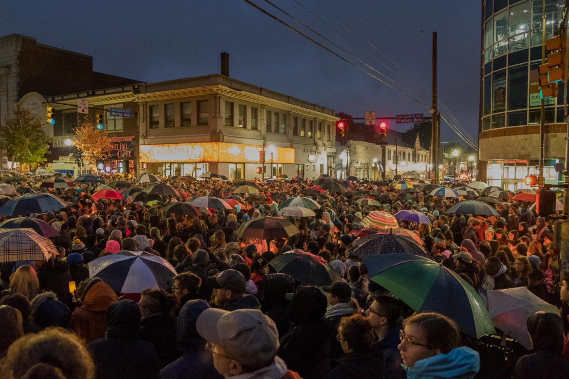 Saturday night vigil in Pittsburgh. (Photo by Heather Mull/PublicSource)