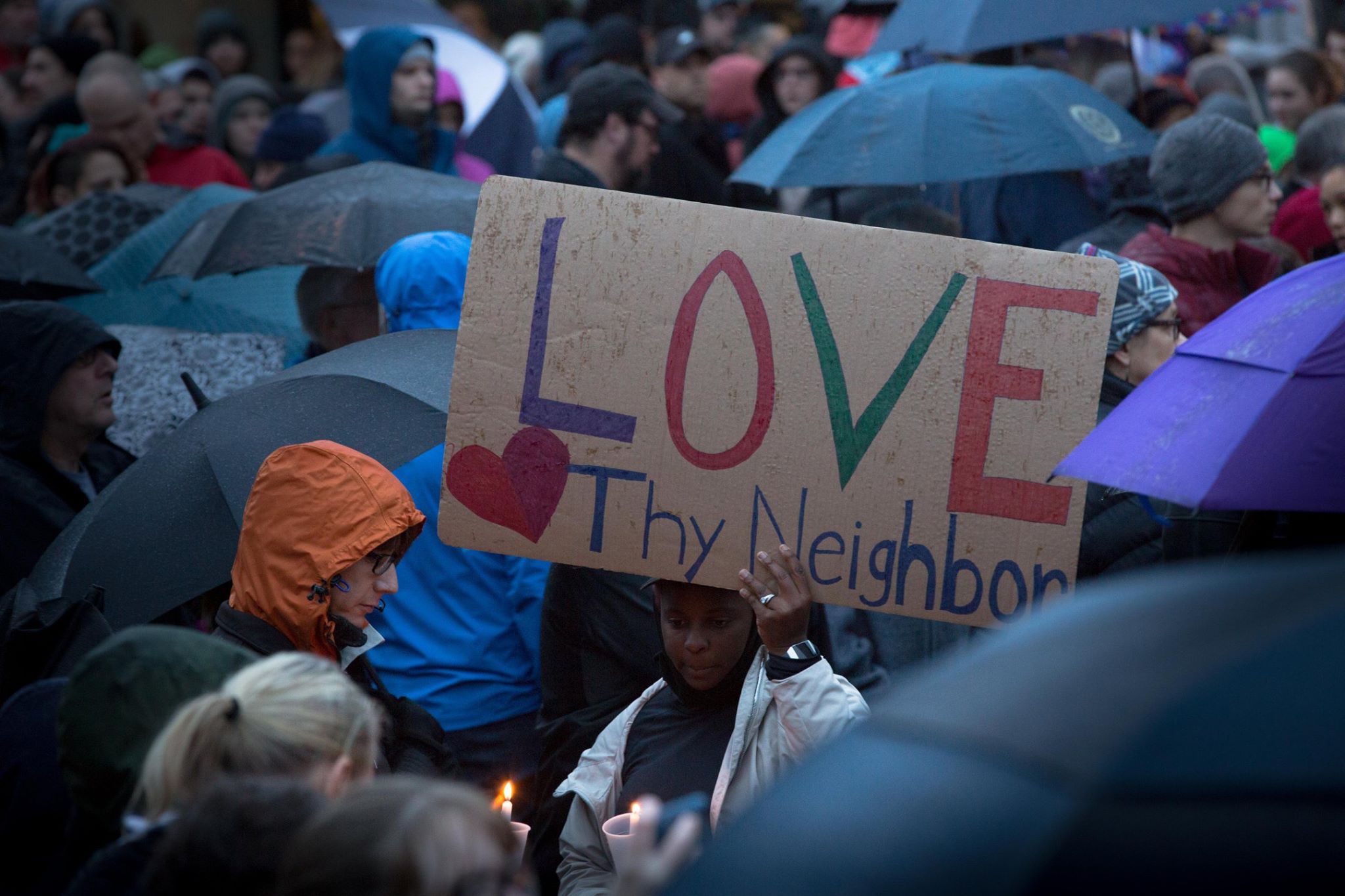 Sign at the Saturday night vigil in Pittsburgh. (Photo by Heather Mull/PublicSource)