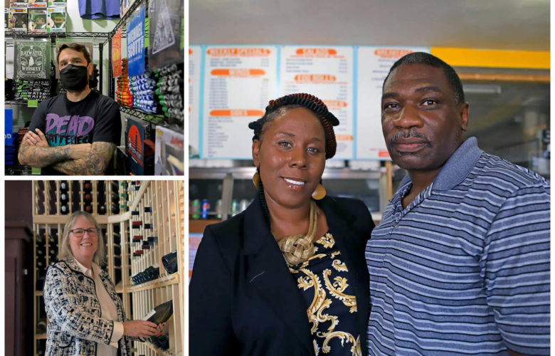 Top left: Jason Lott, co-owner of Ink Division. Bottom left: Cheryl Stasinosky of Mary's Vine. Right: Kamahlai and Maurice Stuart, owners of House of Soul Catering. (Photos by Jay Manning/PublicSource)