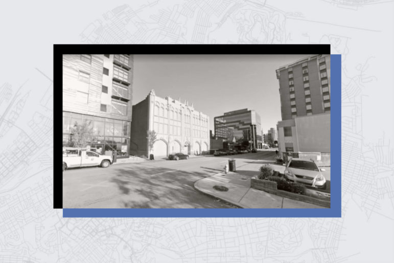 The former Croatian Federal Union of America building at 3441 Forbes Ave., in an image provided to the City Planning Commission on July 27, 2021. The University of Pittsburgh seeks to demolish it, but then to rebuild the historic facade.