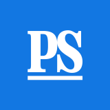 White capital letters "PS" centered on a bright blue background, with a white horizontal line underneath the letters.